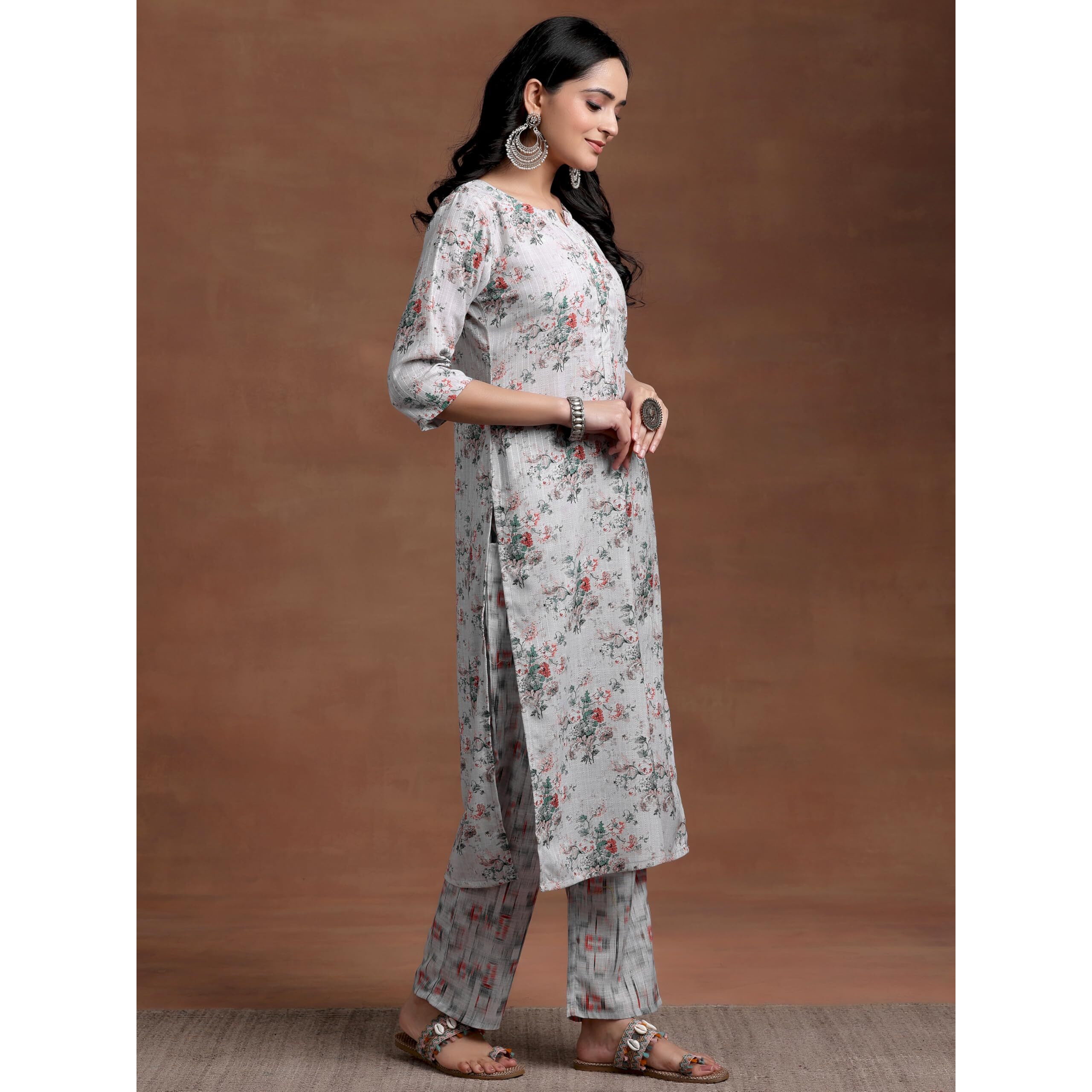 Libas Womens Printed Cotton Straight Kurta With Palazzos And Dupatta
