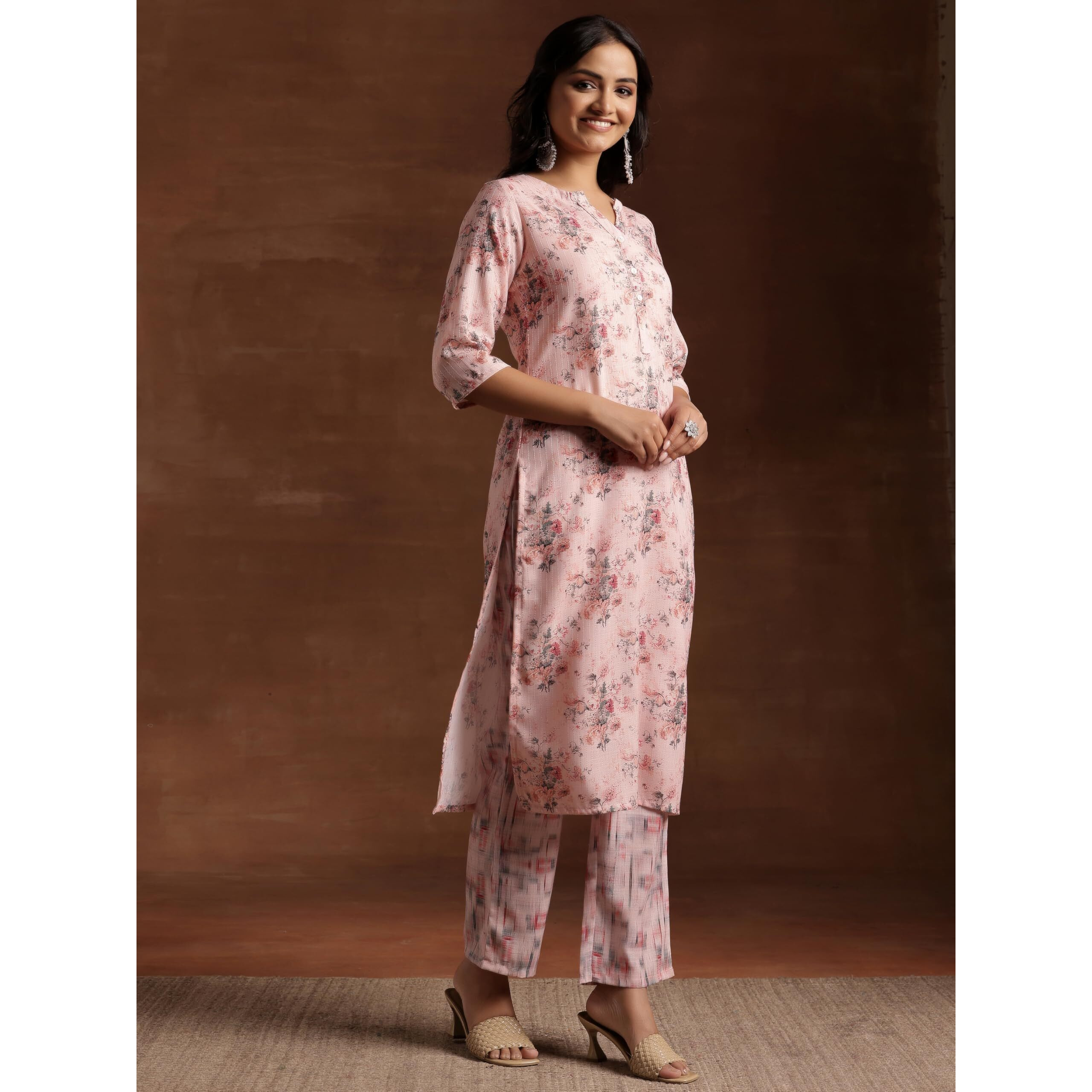 Libas Womens Printed Cotton Straight Kurta With Palazzos And Dupatta