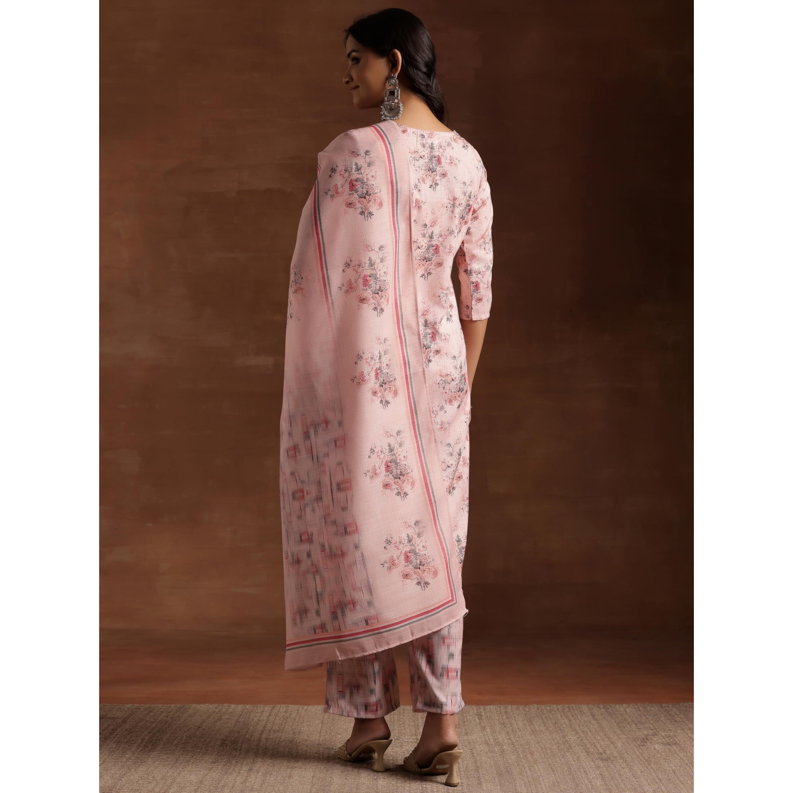 Libas Womens Printed Cotton Straight Kurta With Palazzos And Dupatta