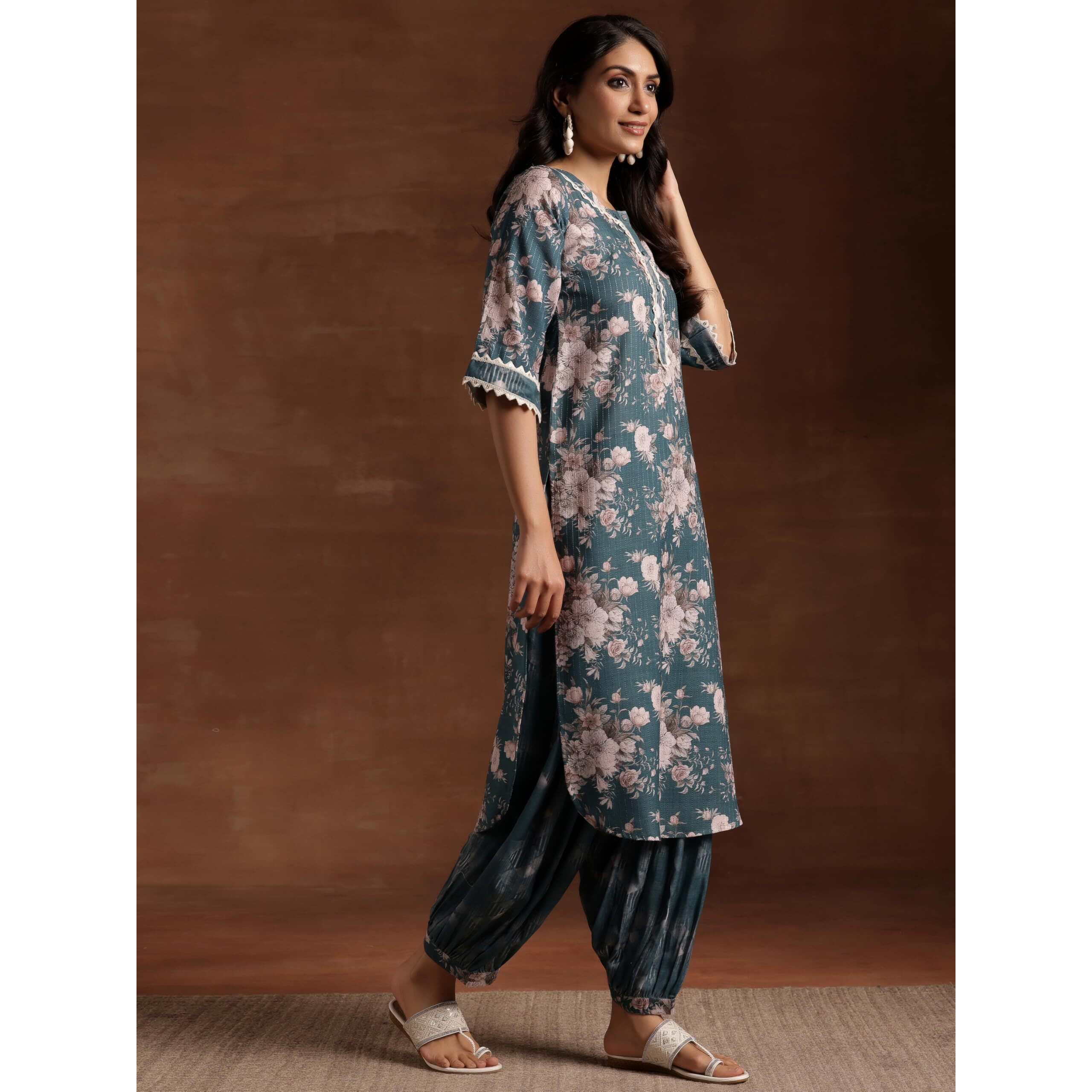 Libas Womens Printed Cotton Straight Kurta With Salwar And Dupatta