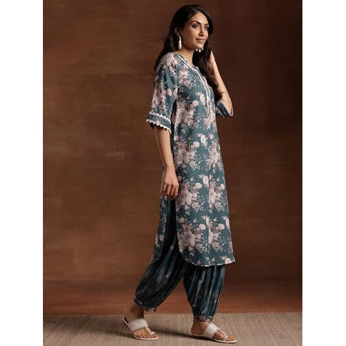 Libas Womens Printed Cotton Straight Kurta With Salwar And Dupatta
