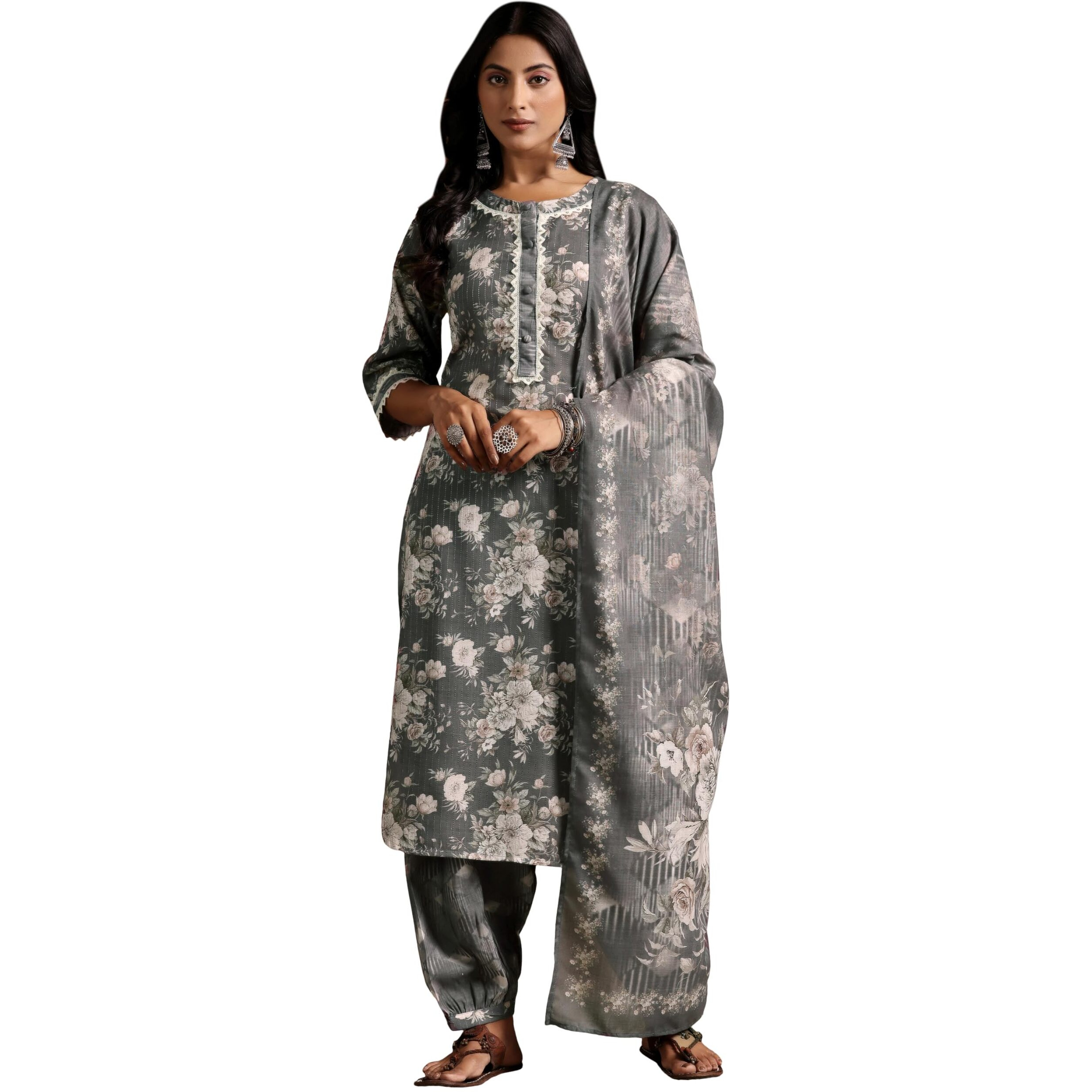 Libas Womens Printed Cotton Straight Kurta With Salwar And Dupatta