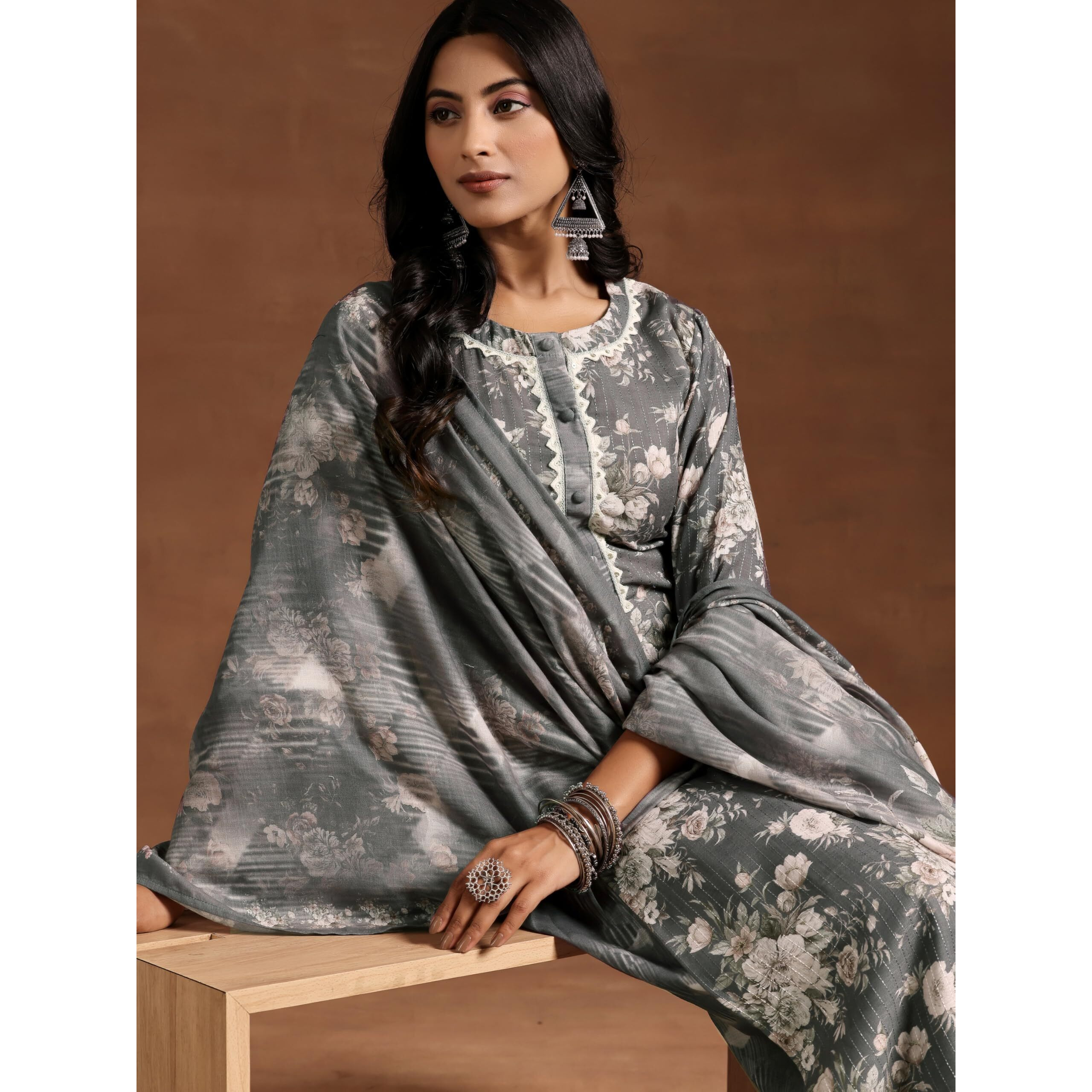 Libas Womens Printed Cotton Straight Kurta With Salwar And Dupatta