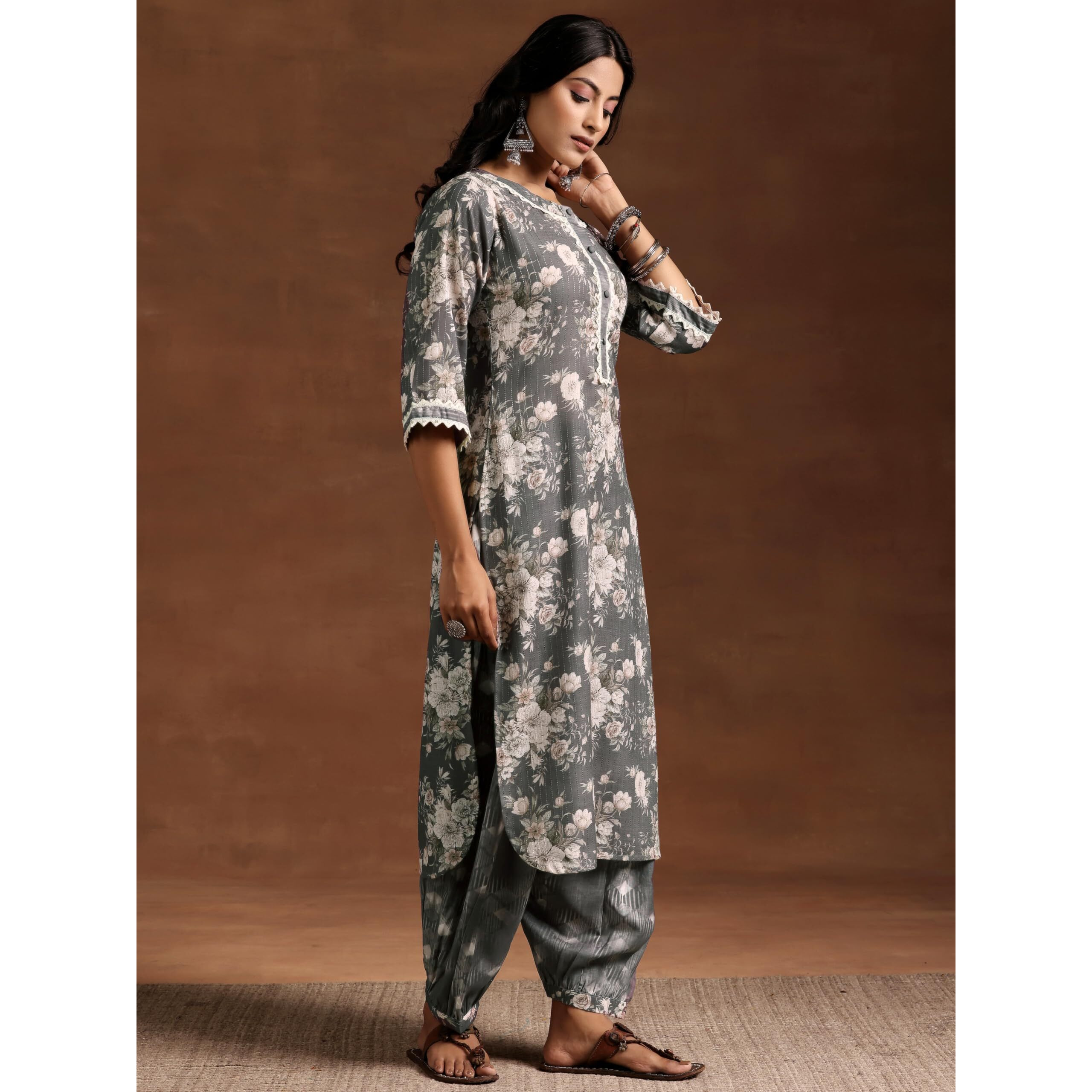 Libas Womens Printed Cotton Straight Kurta With Salwar And Dupatta