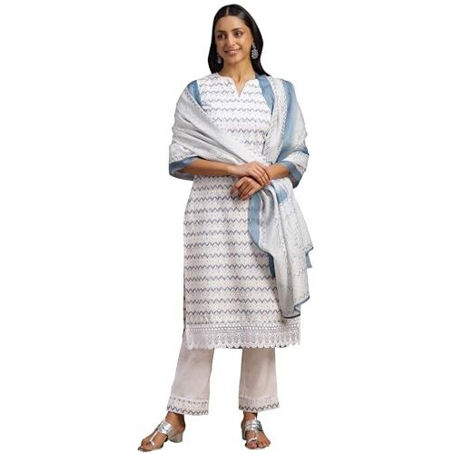 Libas Women's Cotton Blend Kurta Set (35365_Off White