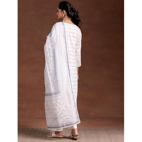 Libas Womens Embroidered Cotton Blend Straight Kurta With Palazzos And Dupatta