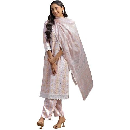 Libas Women's Cotton Blend Kurta Set (35368_Peach