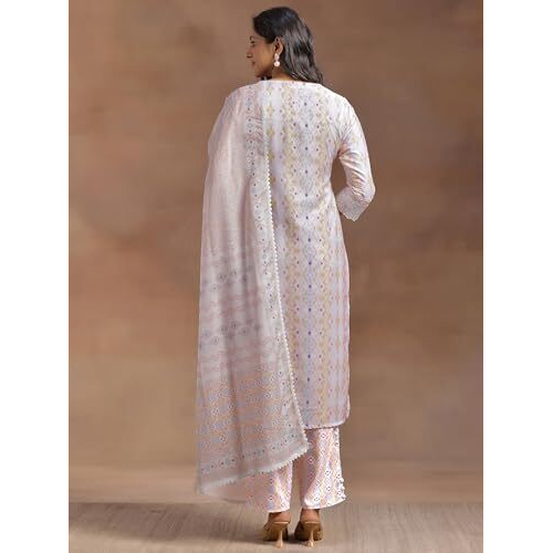 Libas Women's Cotton Blend Kurta Set (35368_Peach