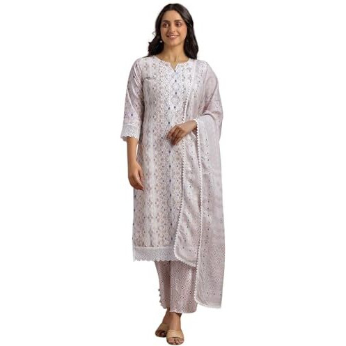 Libas Women's Cotton Blend Kurta Set (35369_Beige