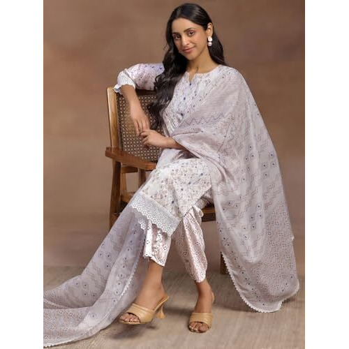 Libas Women's Cotton Blend Kurta Set (35369_Beige
