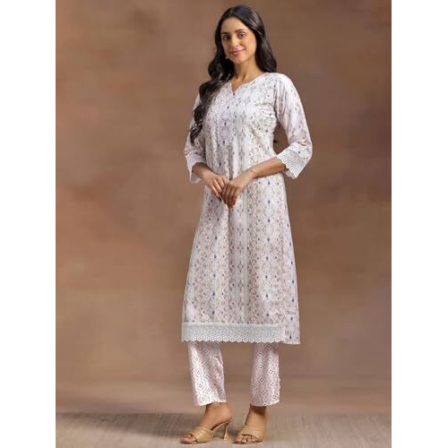 Libas Women's Cotton Blend Kurta Set (35369_Beige