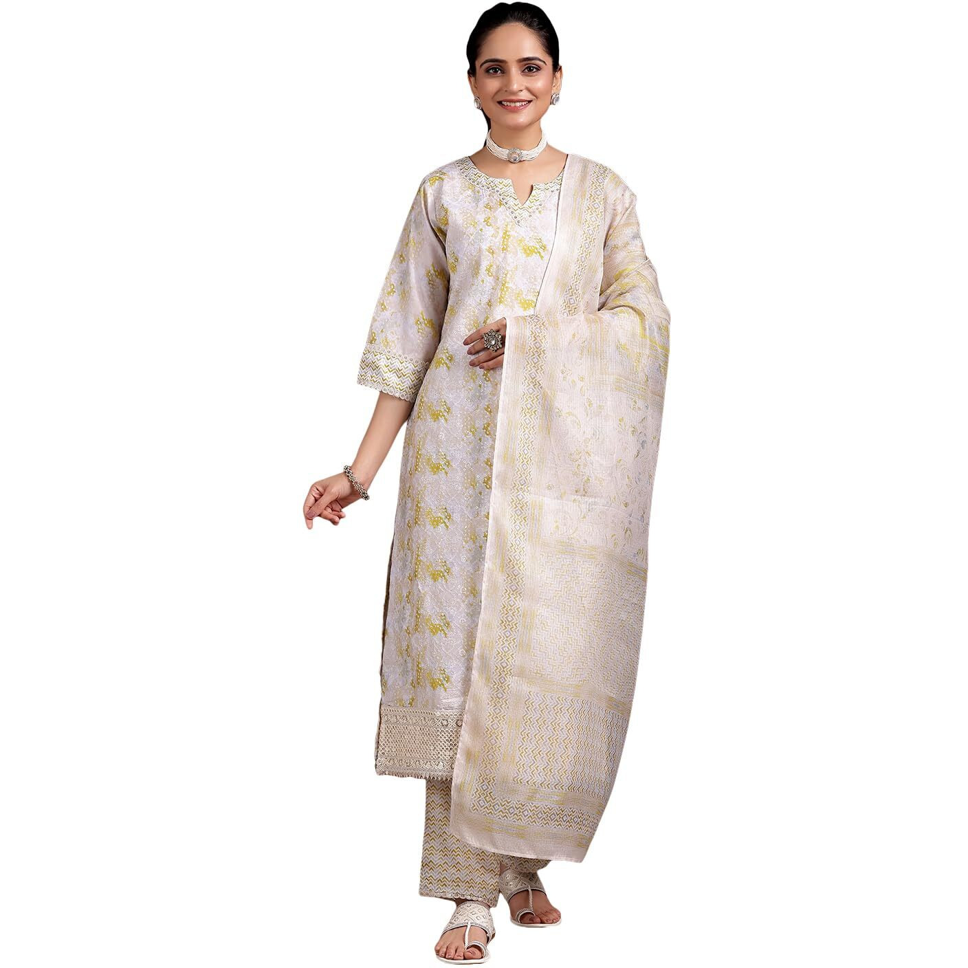 Libas Women's Cotton Blend Kurta Set (35378_Beige