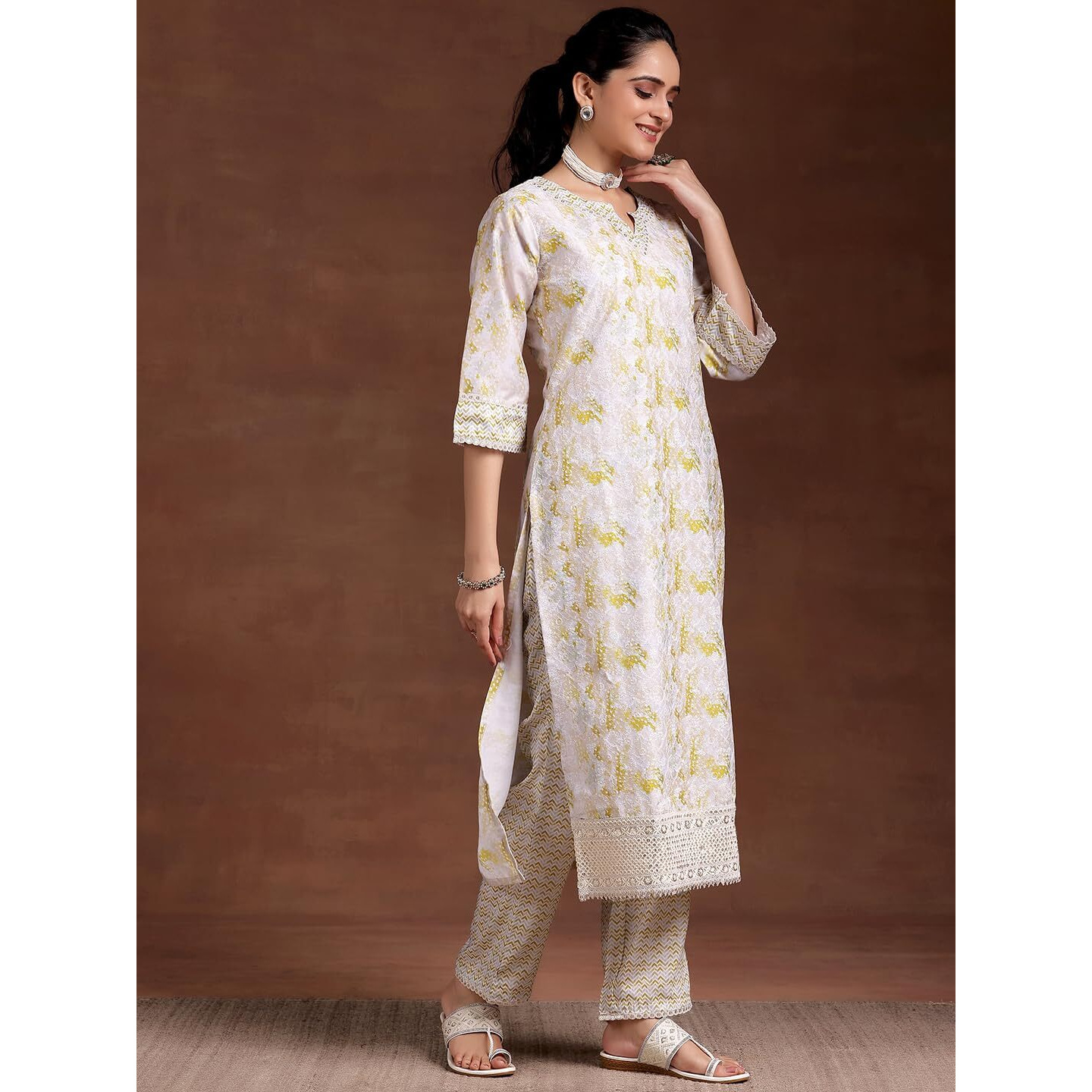 Libas Women's Cotton Blend Kurta Set (35378_Beige