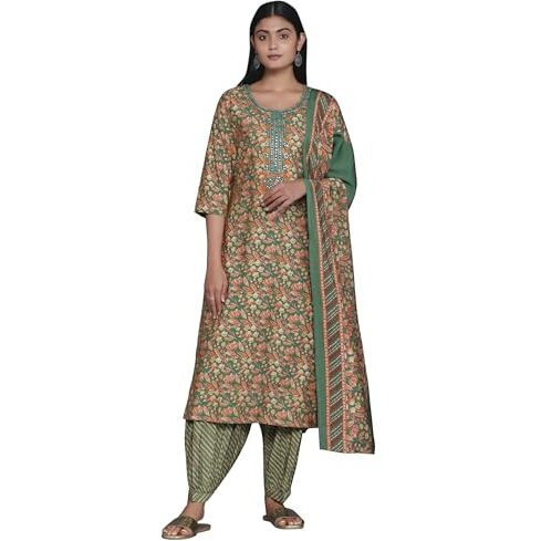 Libas Women's Silk Blend Kurta Set (35387_Green