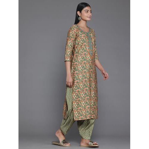 Libas Women's Silk Blend Kurta Set (35387_Green
