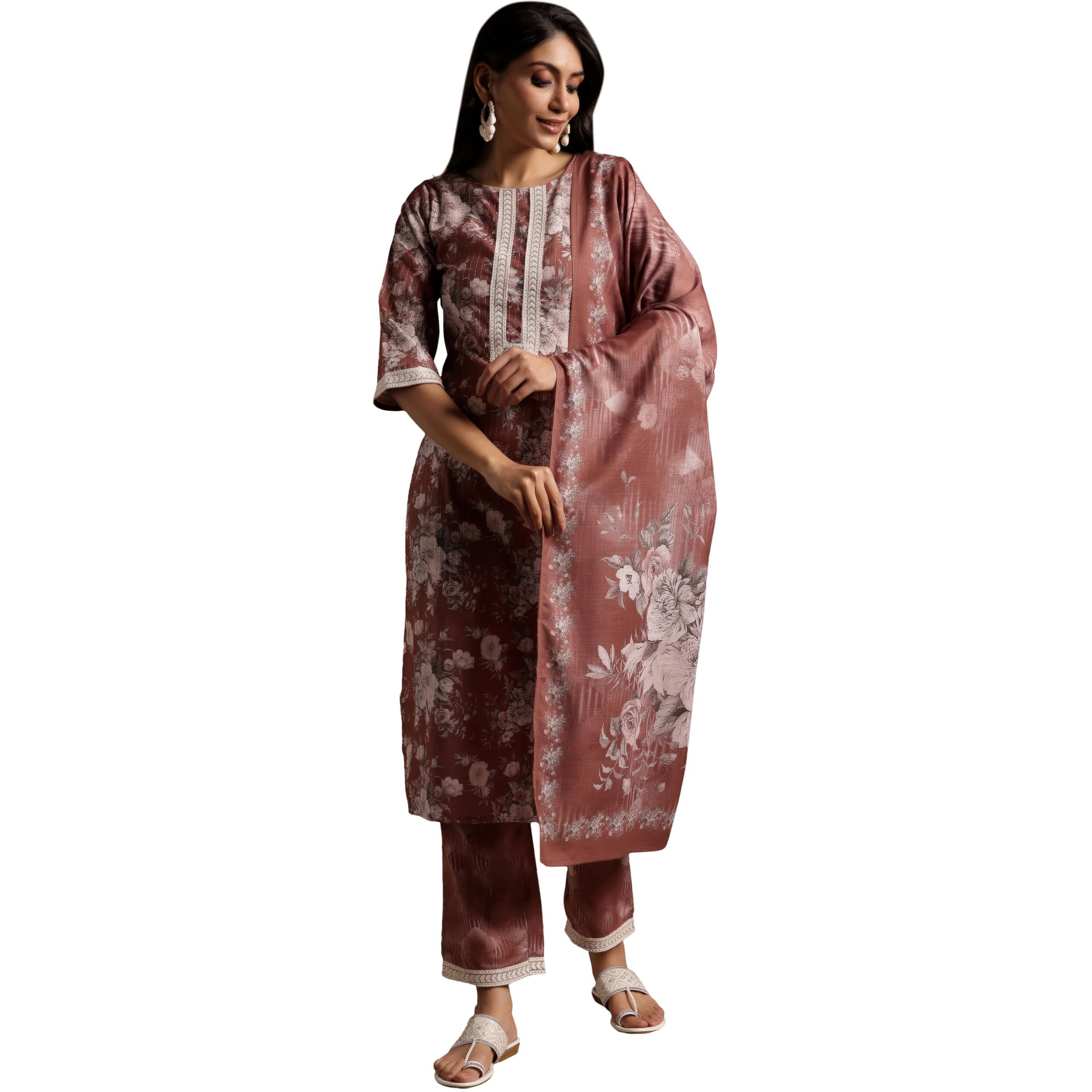 Libas Womens Printed Cotton Straight Kurta With Palazzos And Dupatta
