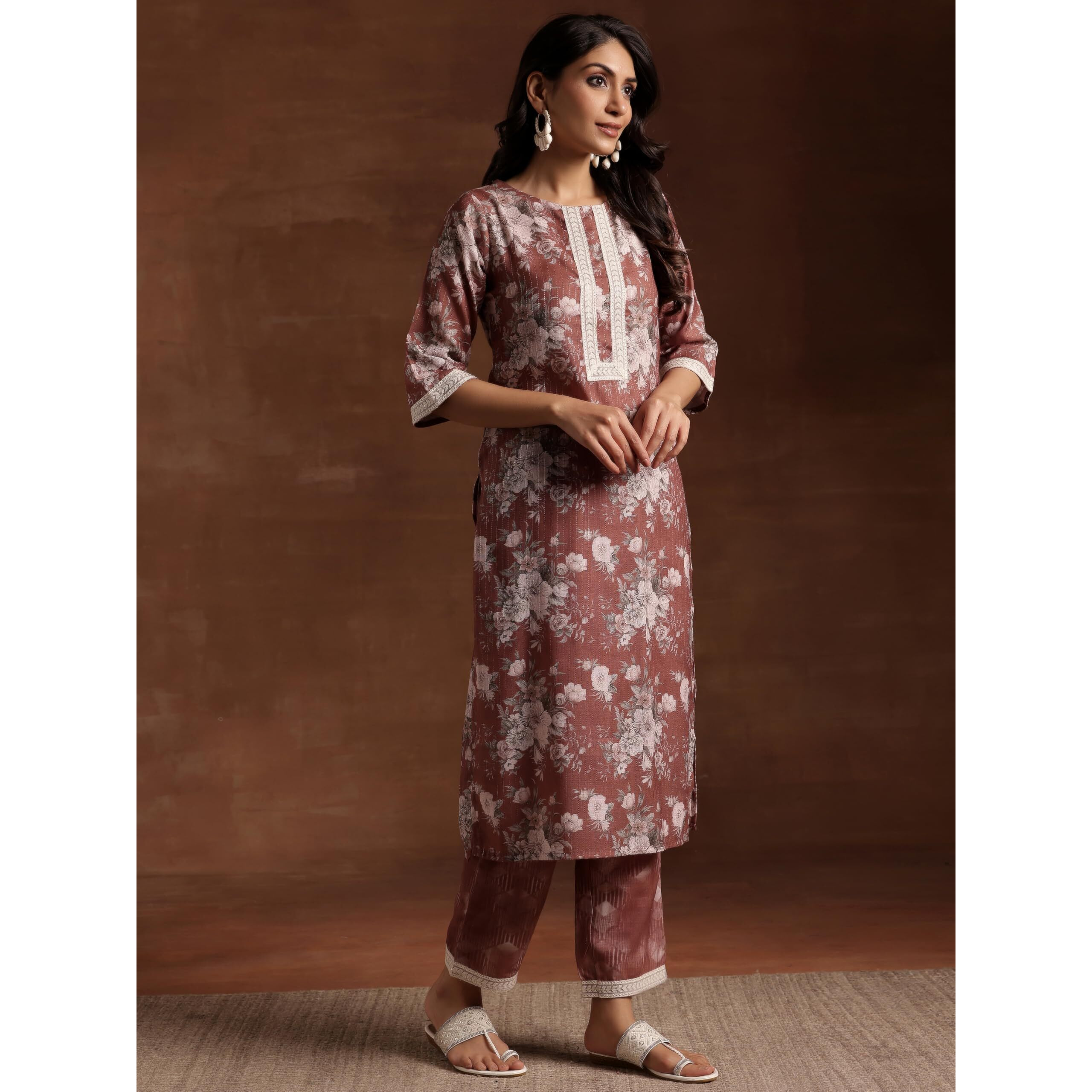Libas Womens Printed Cotton Straight Kurta With Palazzos And Dupatta