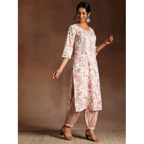 Libas Womens Printed Cotton Straight Kurta With Salwar And Dupatta