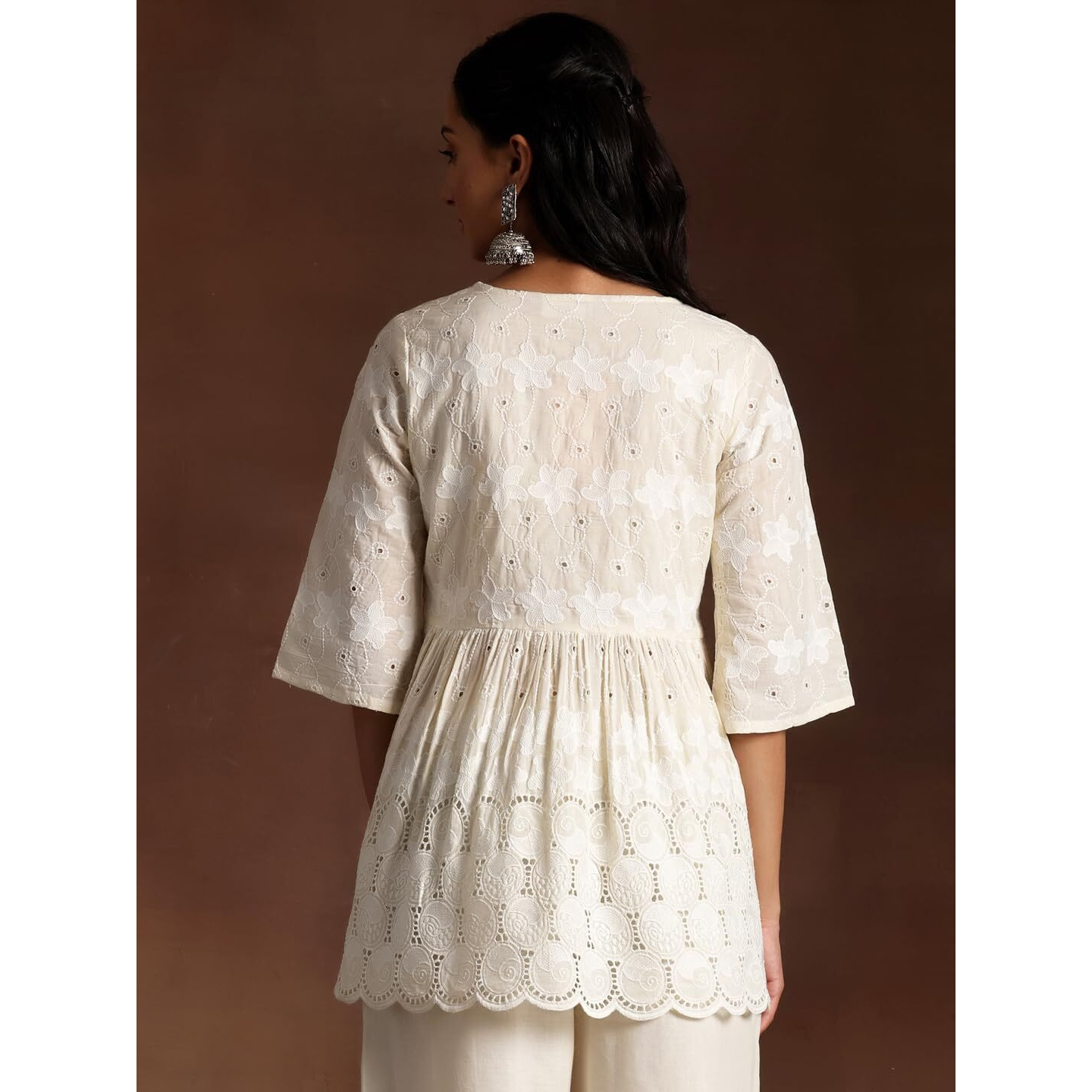 Libas Women's Cotton Embroidered Regular Kurti (26836_Off White_Xl)