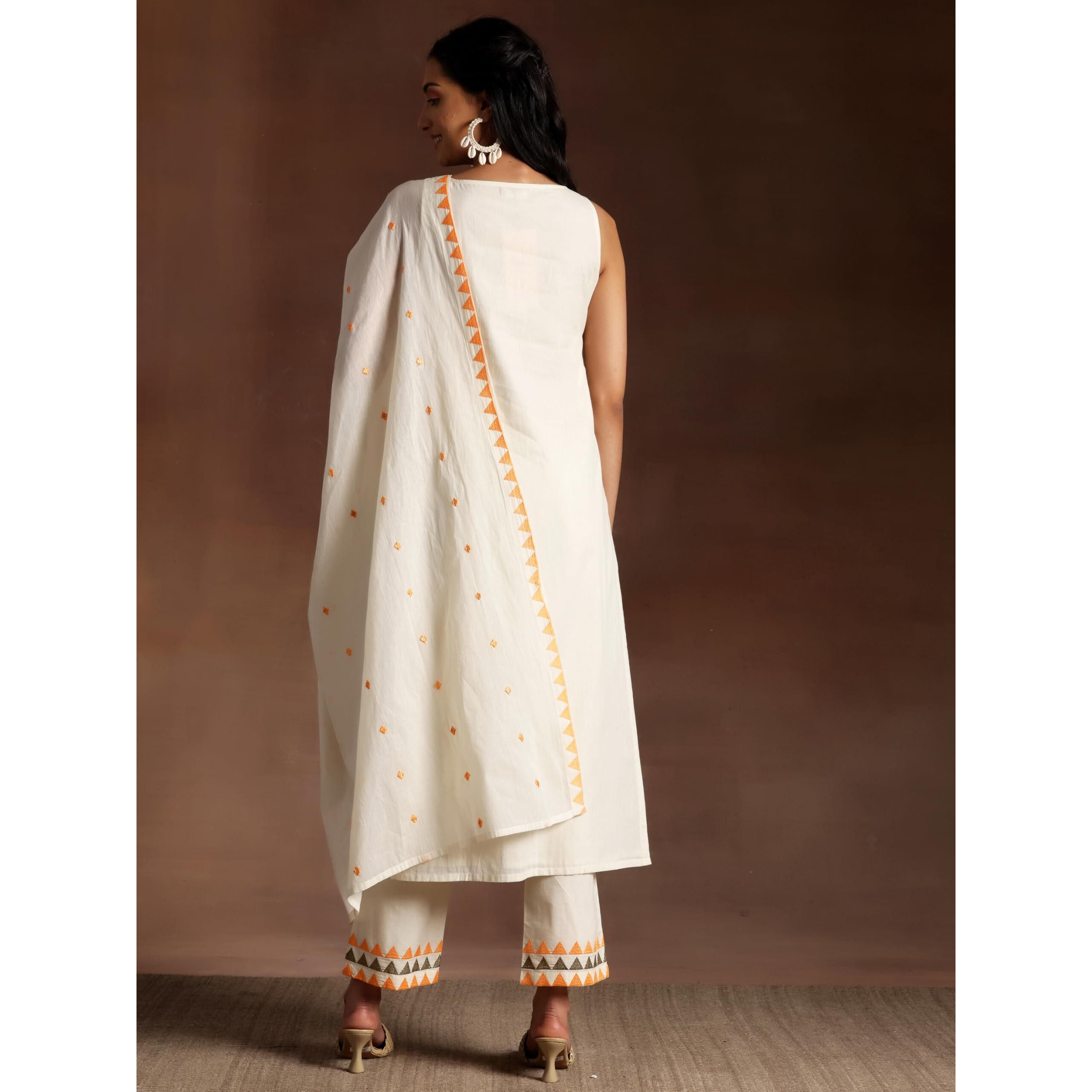 Libas Womens Embroidered Cotton Straight Kurta With Palazzos And Dupatta