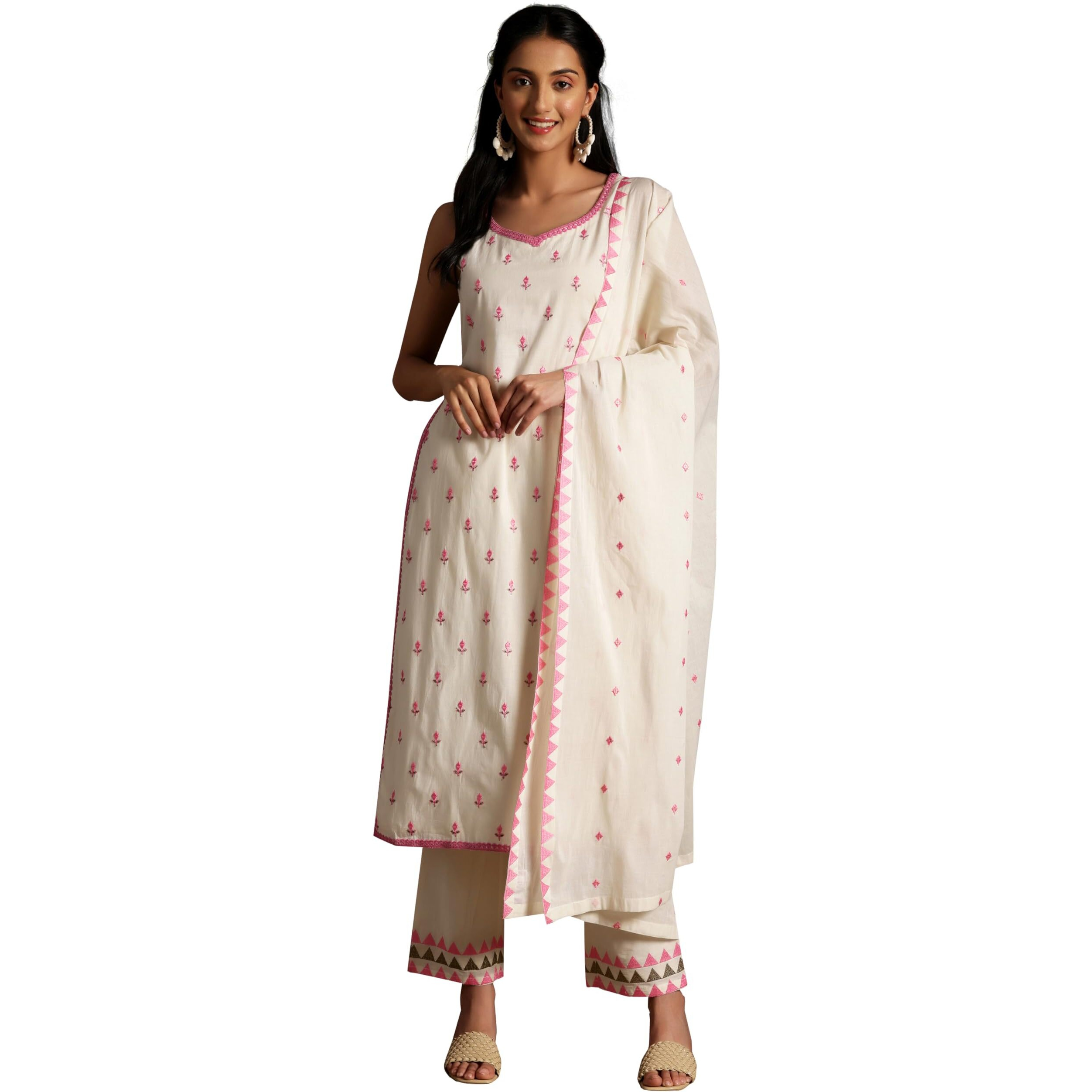 Libas Women Cotton Kurta Set (35224, Off White, Xl)