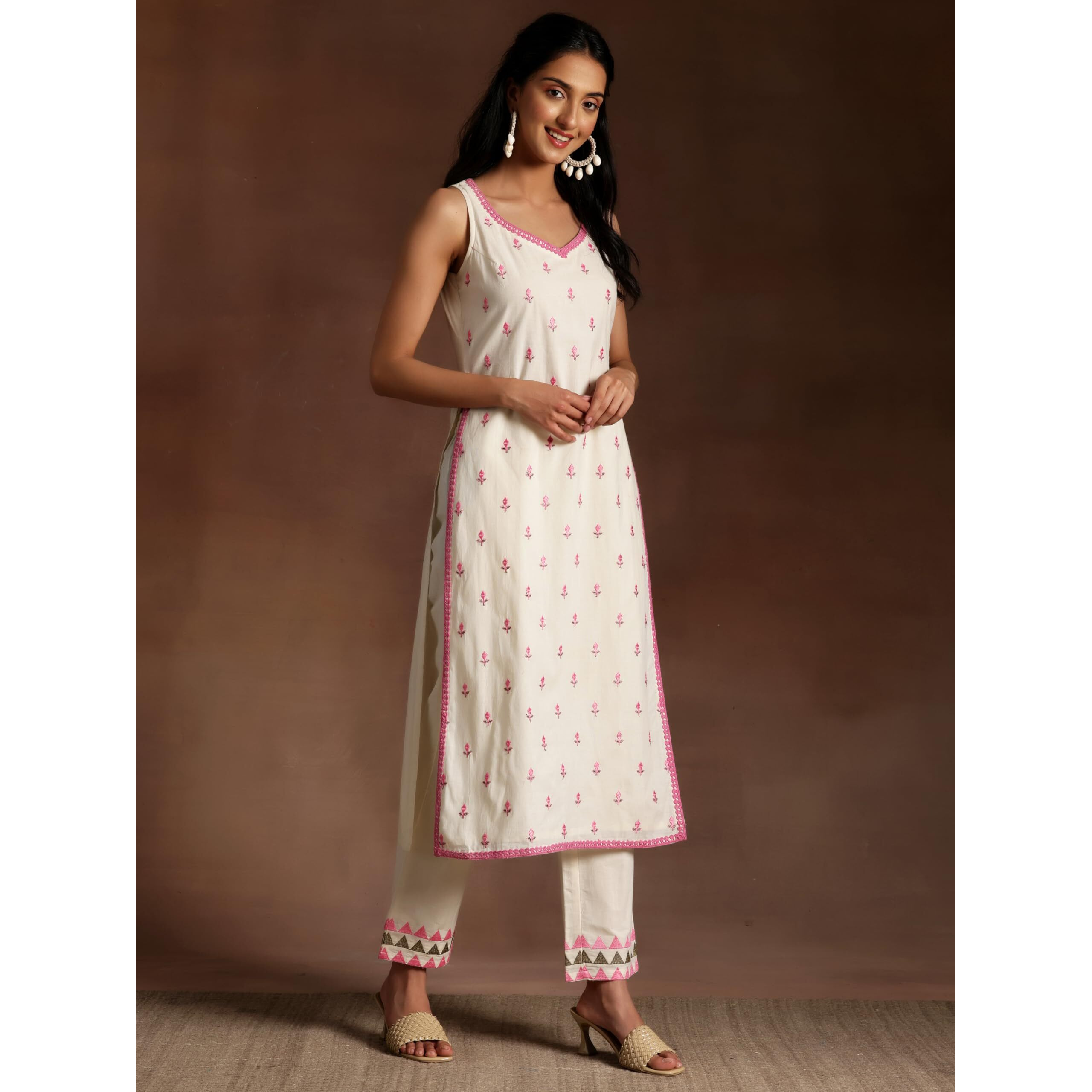 Libas Women Cotton Kurta Set (35224, Off White, Xl)