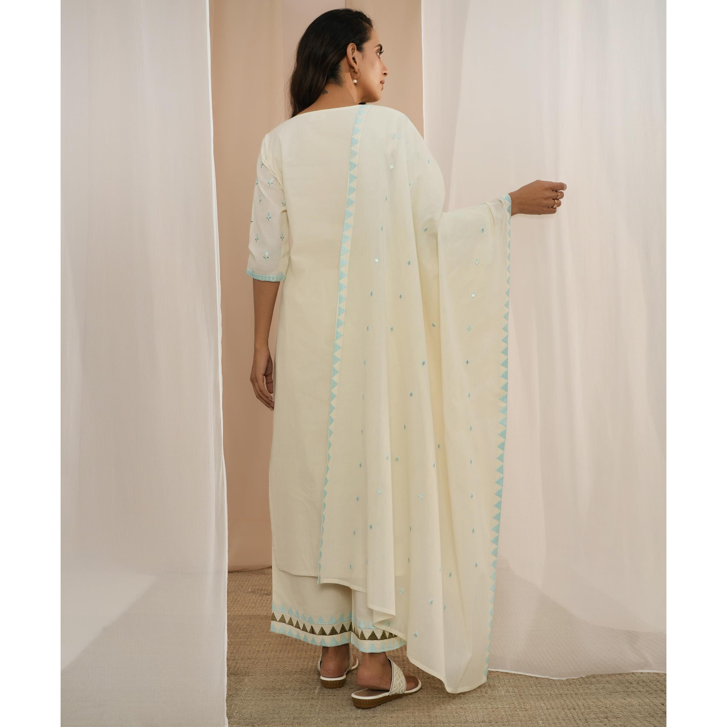 Libas Women's Cotton Kurta Sets (35225_Off White_L)