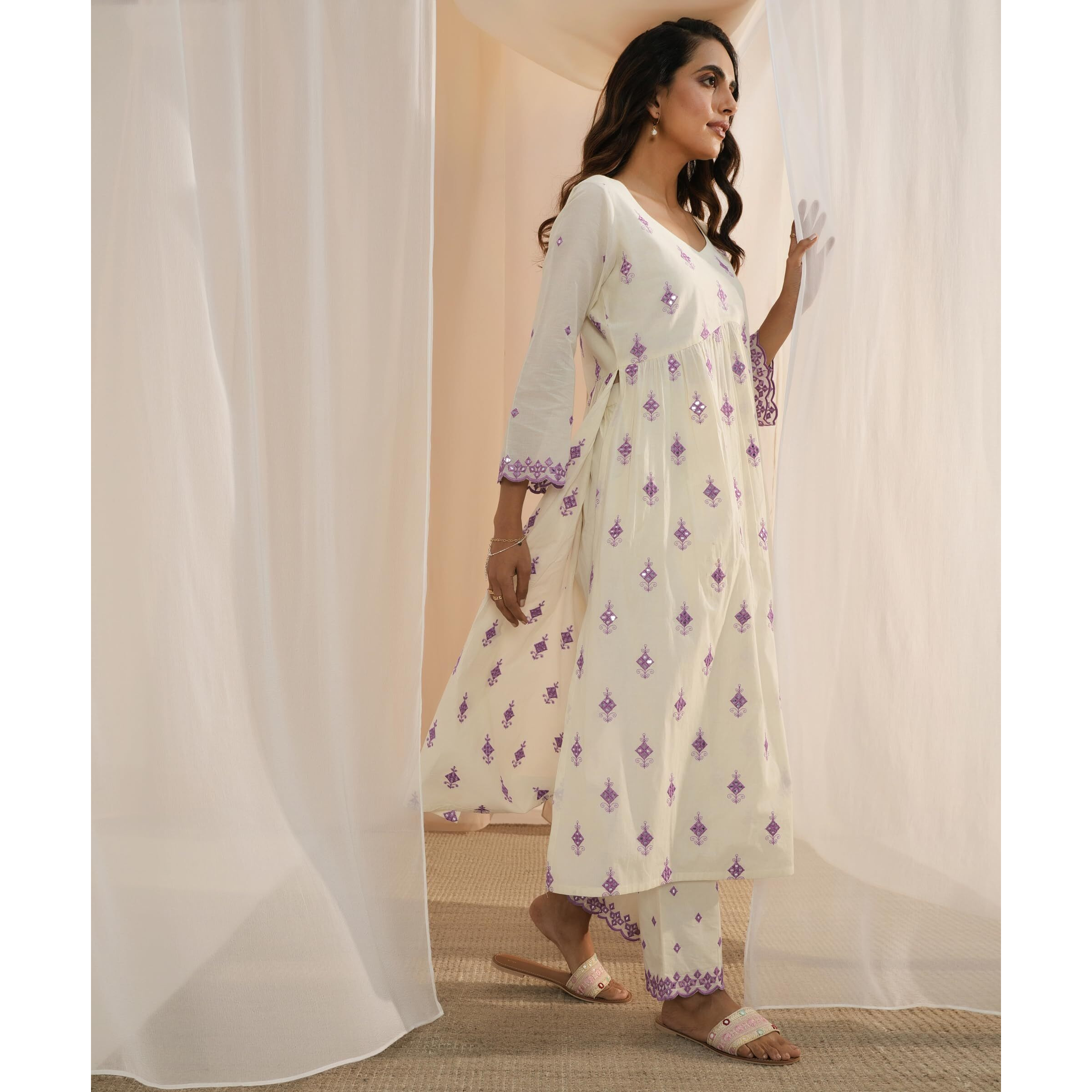 Libas Women's Cotton Kurta Sets (35229_Off White_Xxl)