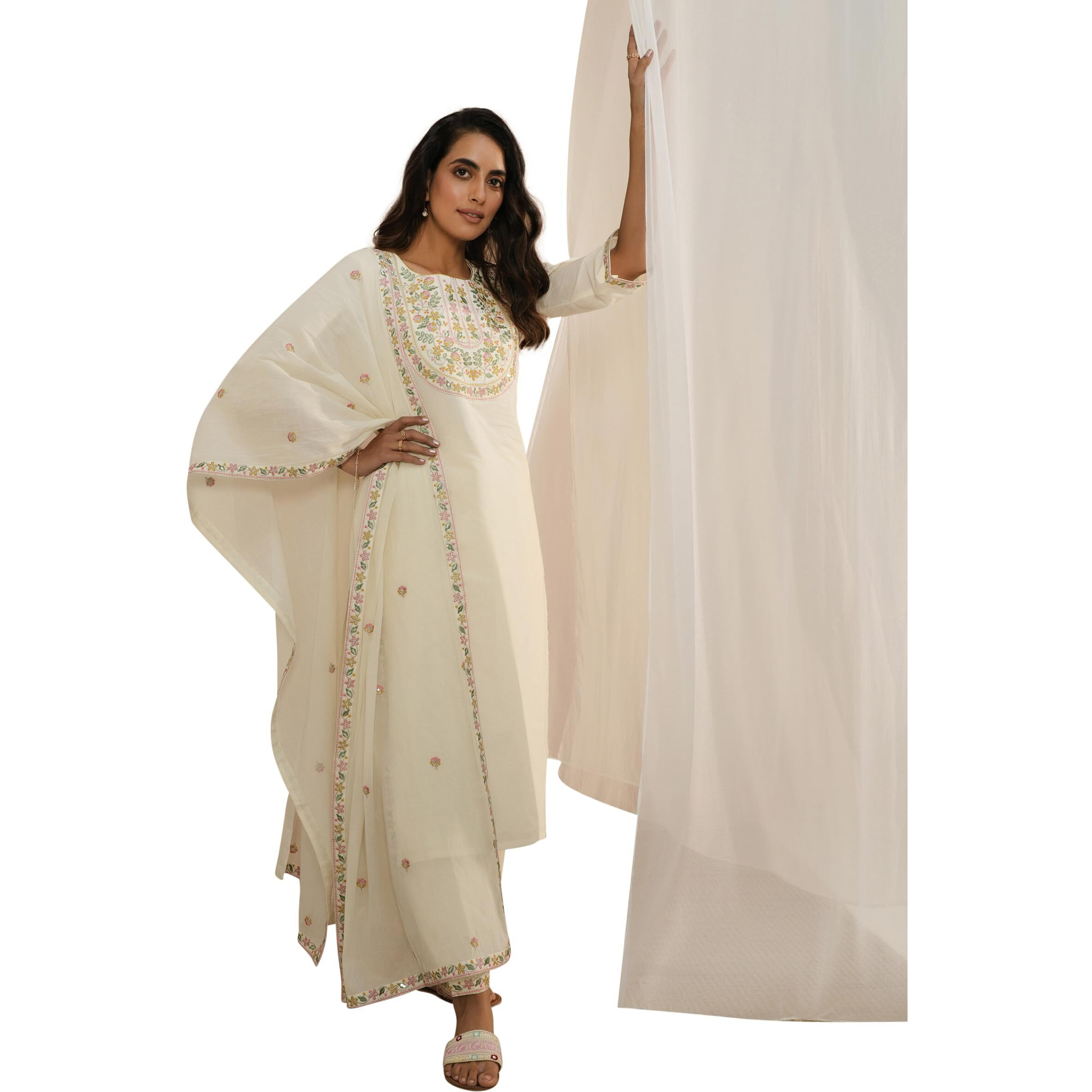 Libas Women's Cotton Kurta Sets (35218_Off White_M)