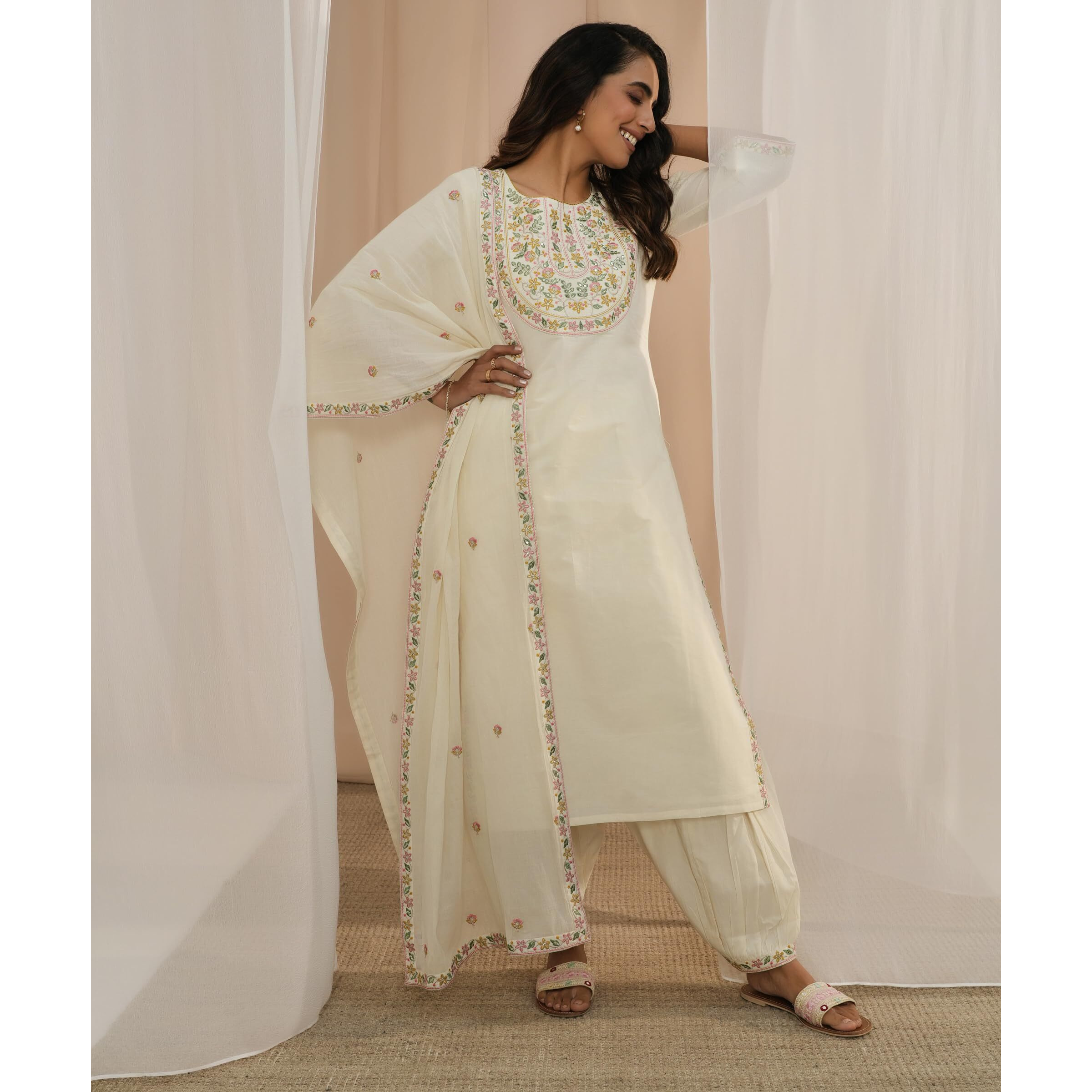 Libas Women's Cotton Kurta Sets (35218_Off White_M)