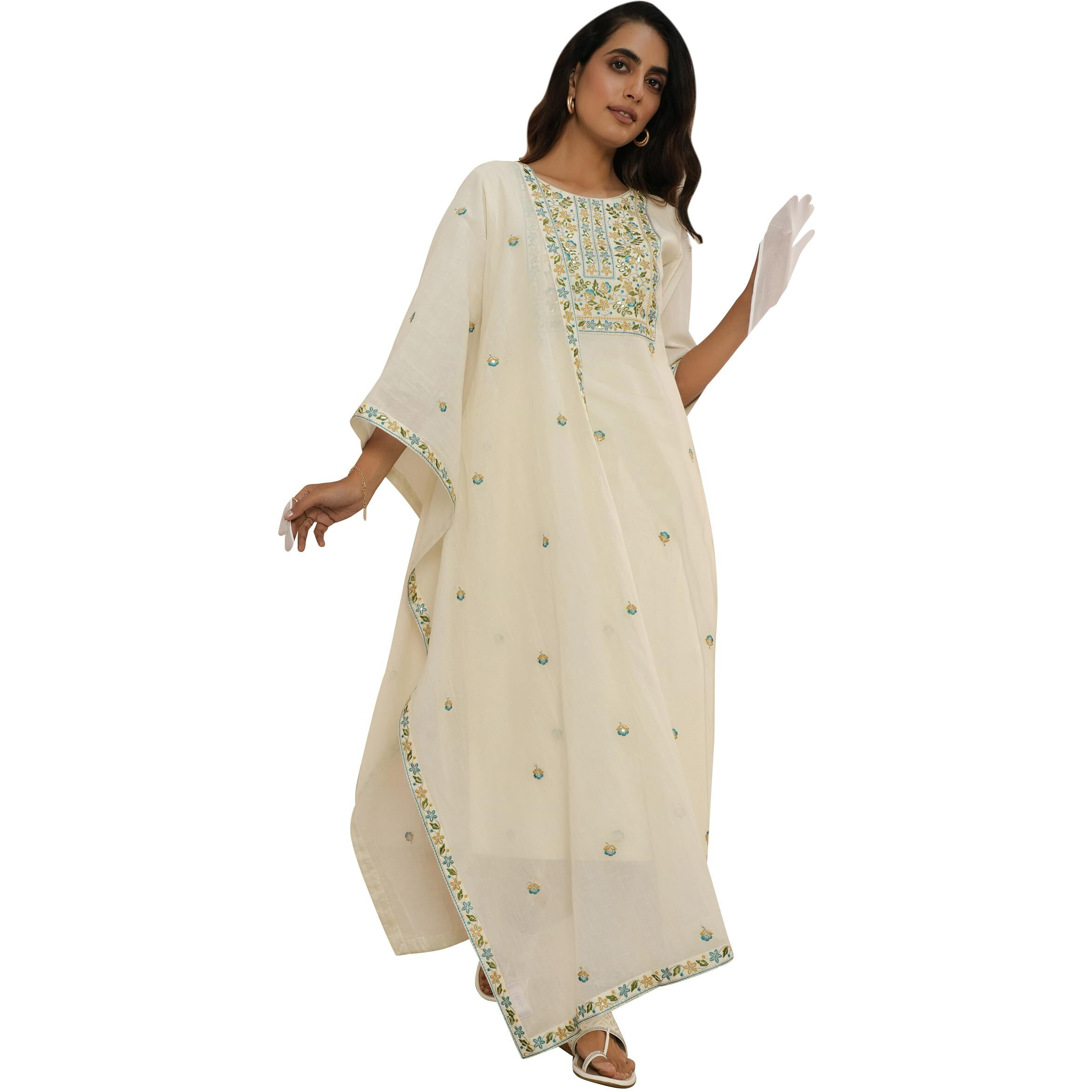 Libas Women's Cotton Yoke Design Kurta Sets (35220_Off White_S)