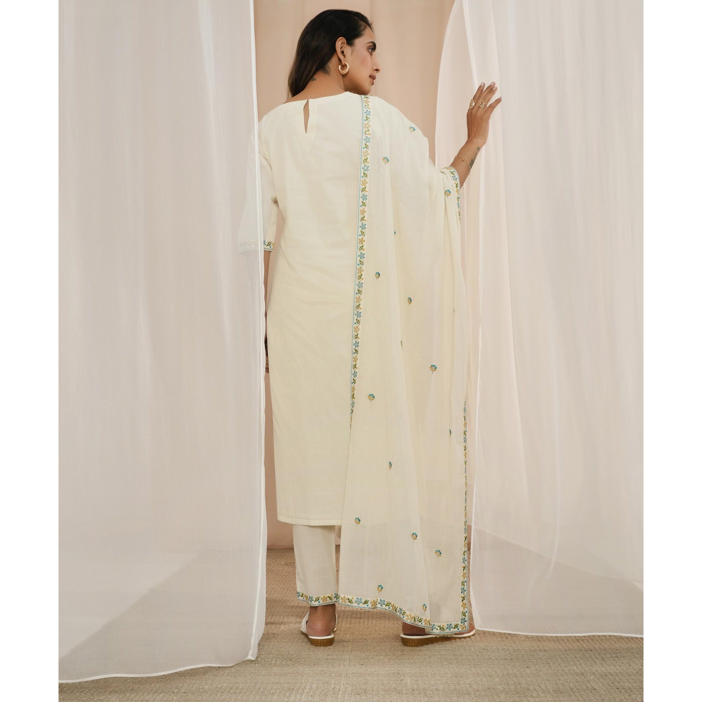 Libas Women's Cotton Yoke Design Kurta Sets (35220_Off White_S)