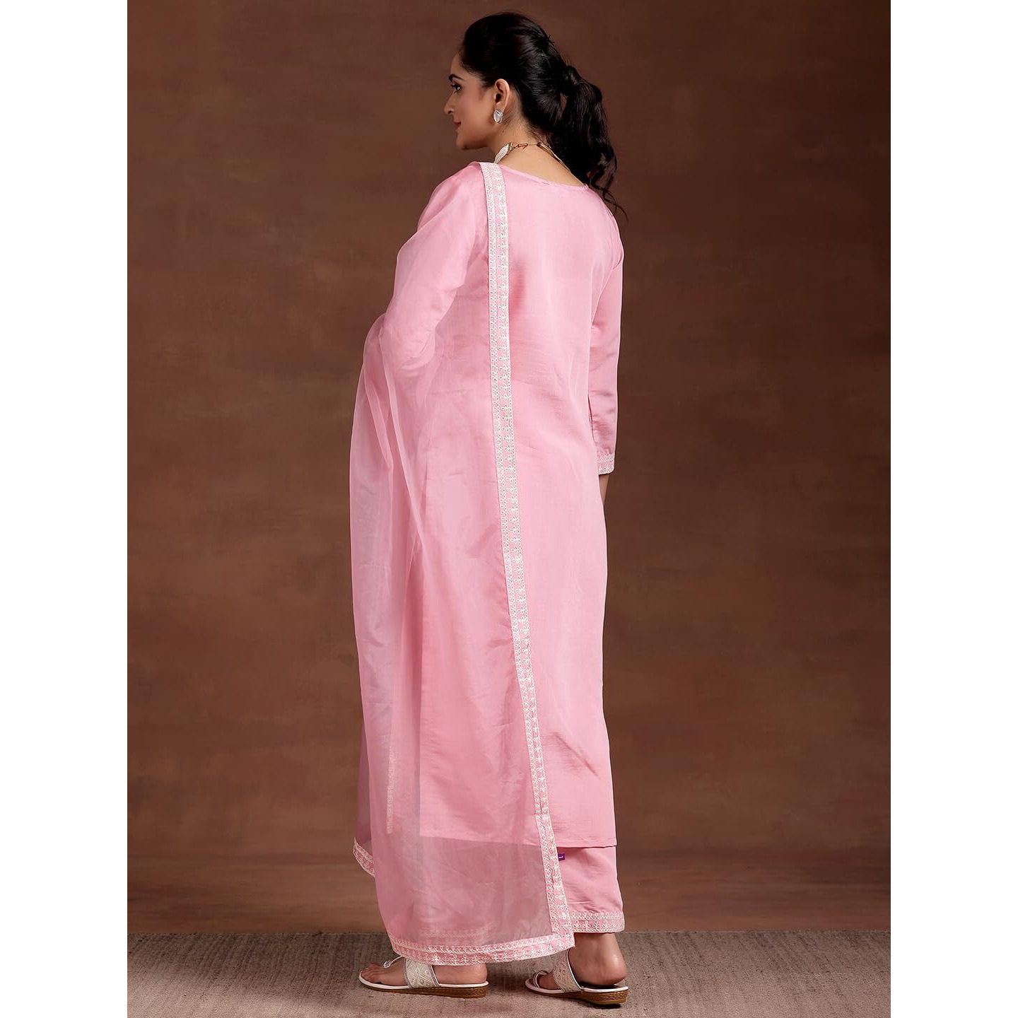 Libas Womens Embroidered Silk Blend Straight Kurta With Trousers And Dupatta