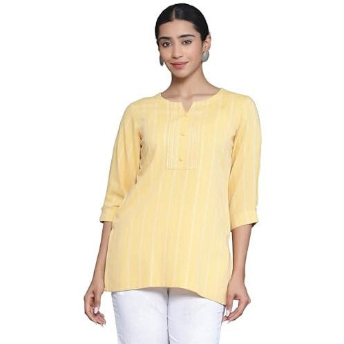 Libas Women's Cotton Blend Regular Kurti (26894_Mustard