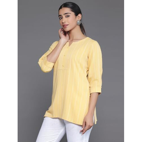 Libas Women's Cotton Blend Regular Kurti (26894_Mustard