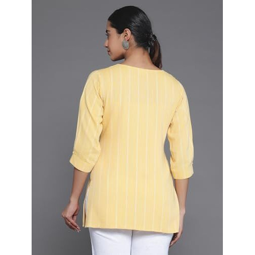 Libas Women's Cotton Blend Regular Kurti (26894_Mustard