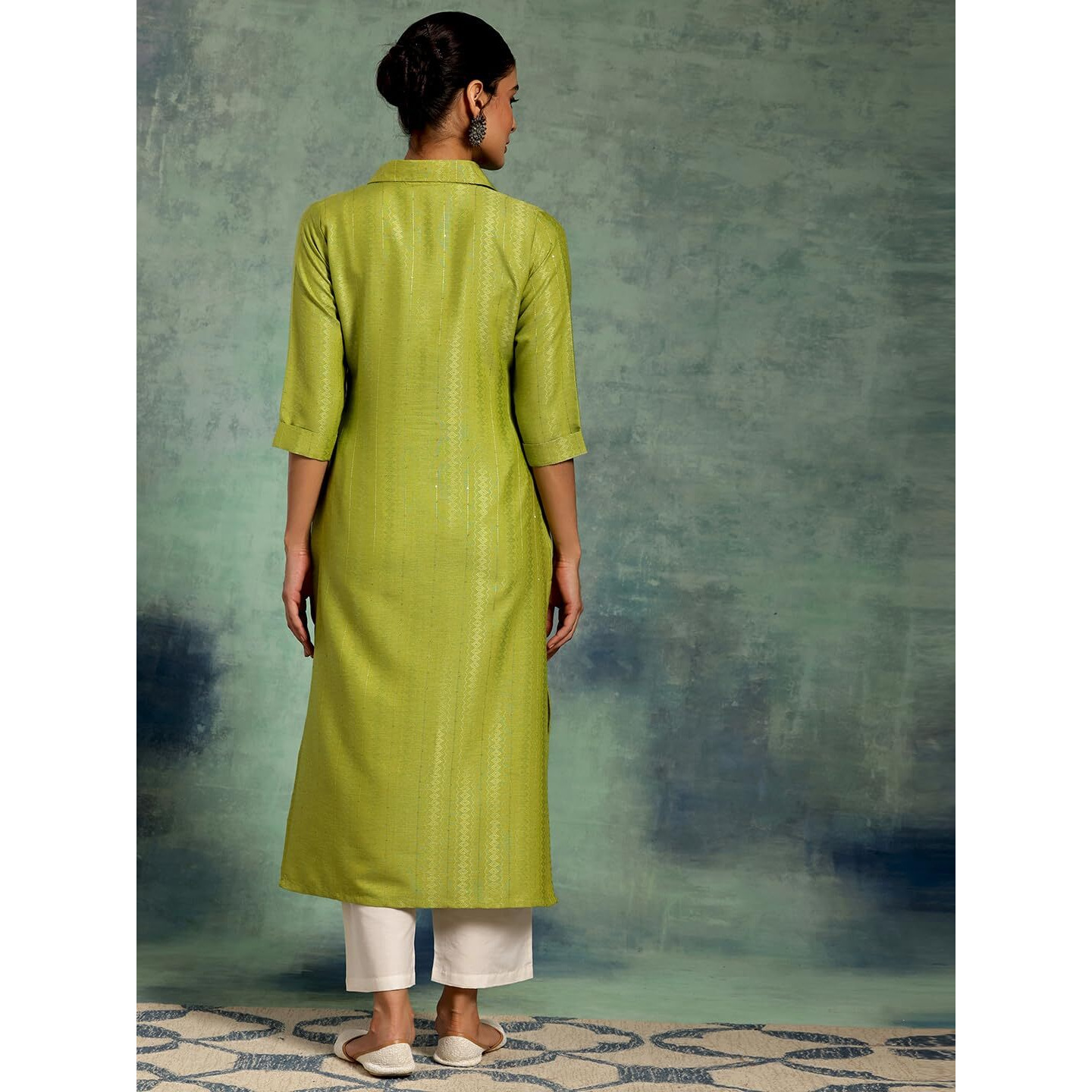 Libas Women's Cotton Woven Design Straight Kurta (26877_Green
