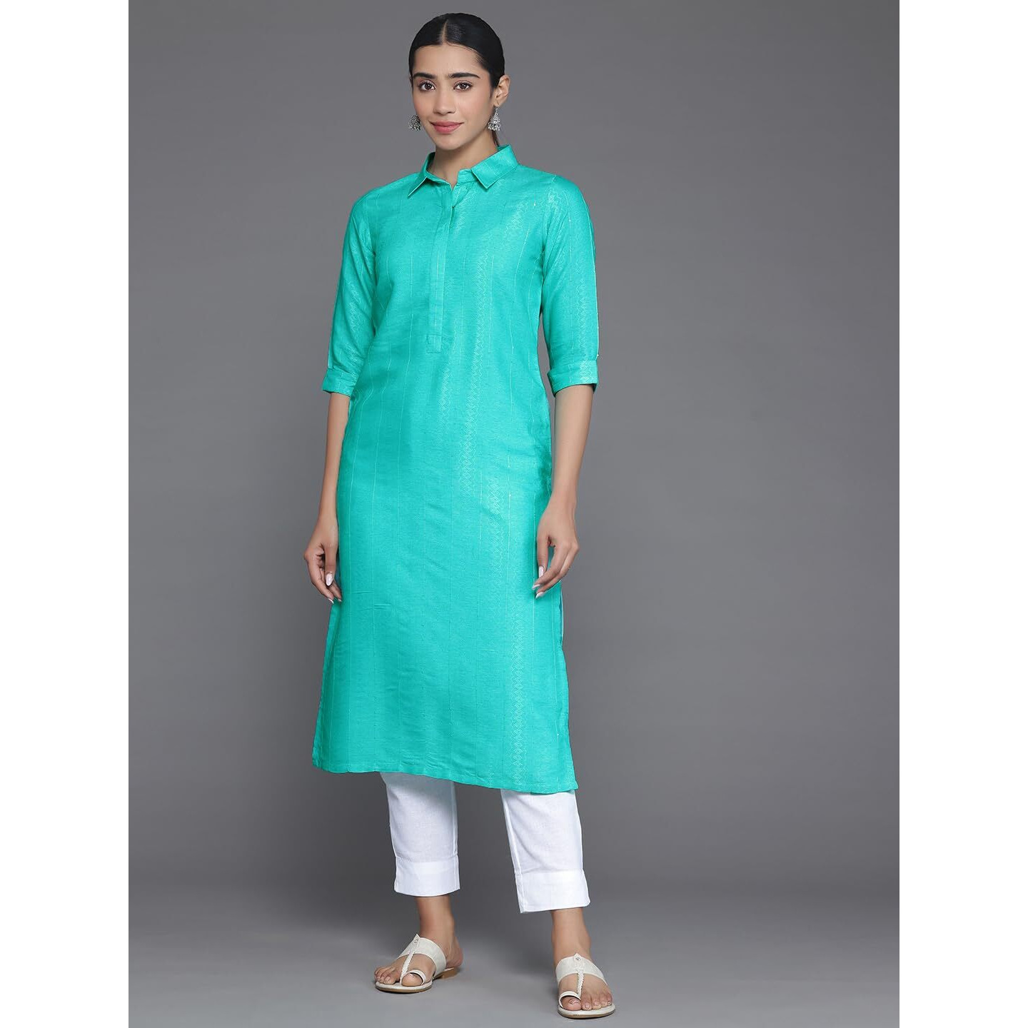 Libas Women's Cotton Woven Design Straight Kurta (26878_Blue