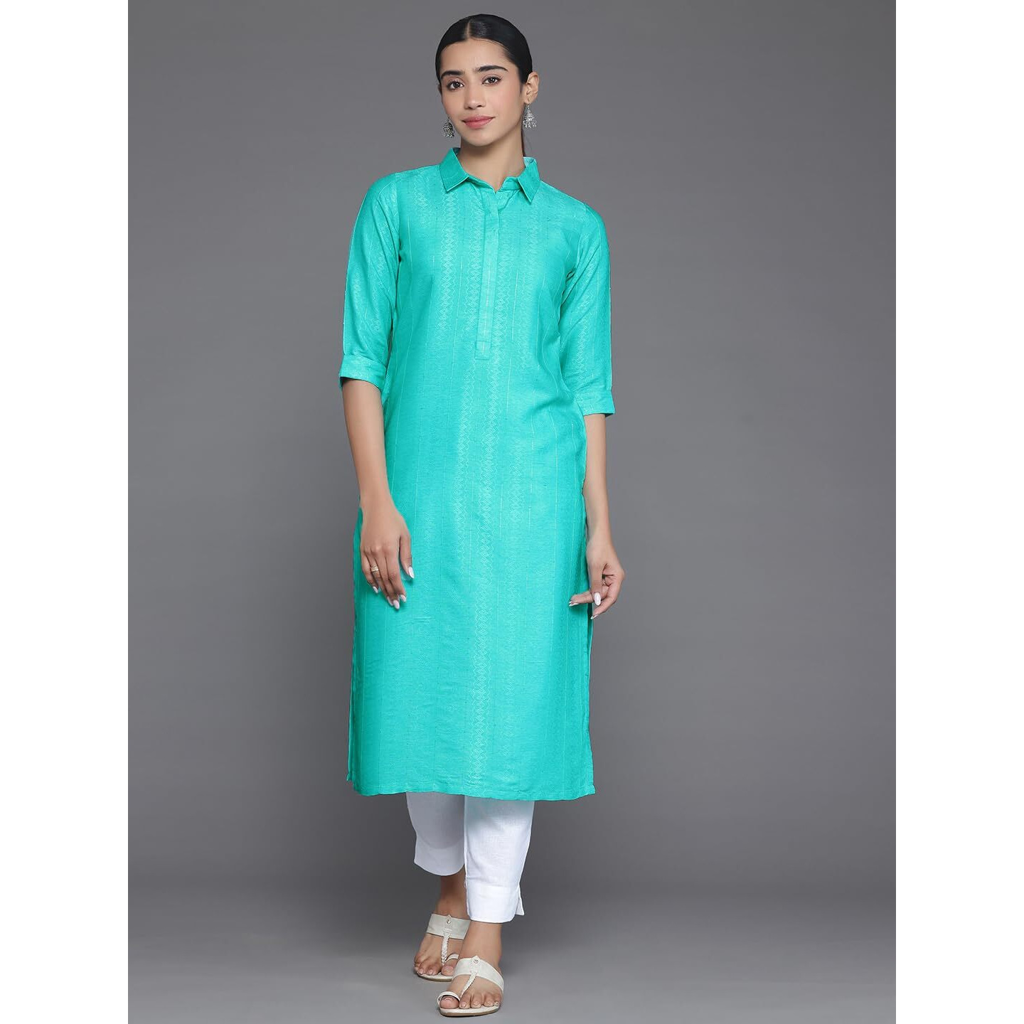 Libas Women's Cotton Woven Design Straight Kurta (26878_Blue
