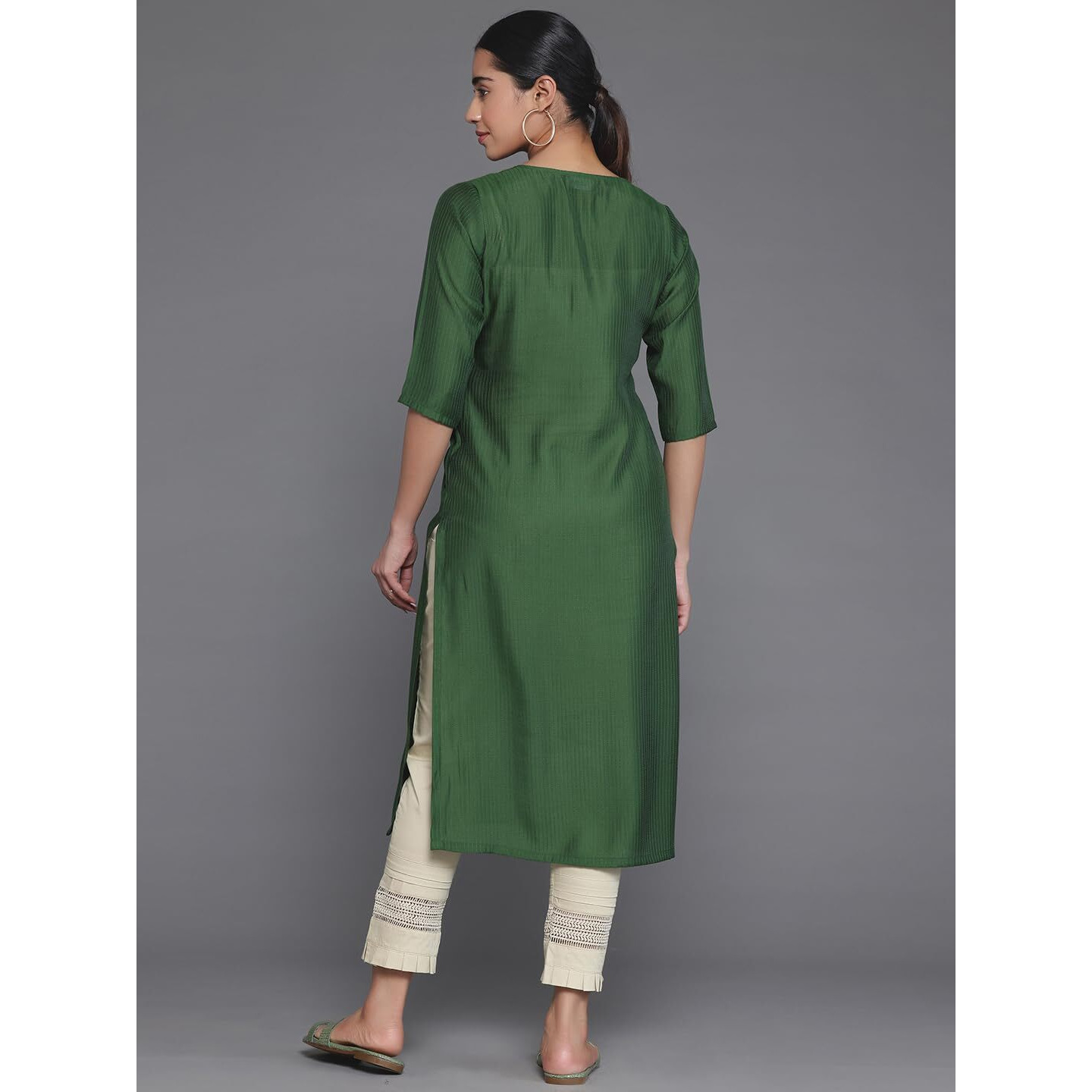 Libas Women's Silk Woven Design Straight Kurta (26881_Green