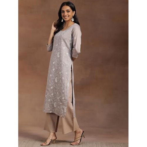 Libas Womens Embroidered Silk Blend Straight Kurta For Women