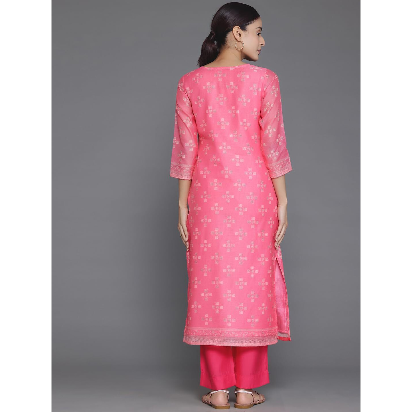 Libas Women's Chanderi Printed Straight Kurta (37060_Pink