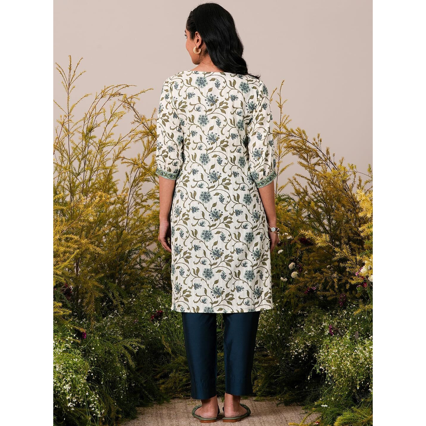 Libas Women's Cotton Printed Straight Kurta (26945_Beige