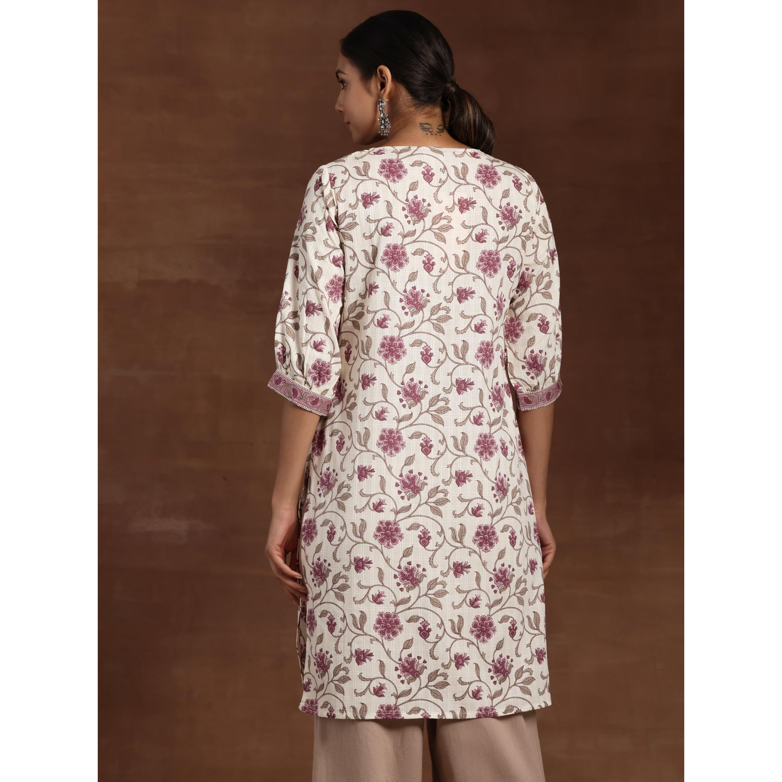 Libas Women's Cotton Printed Straight Kurta (26944_Beige