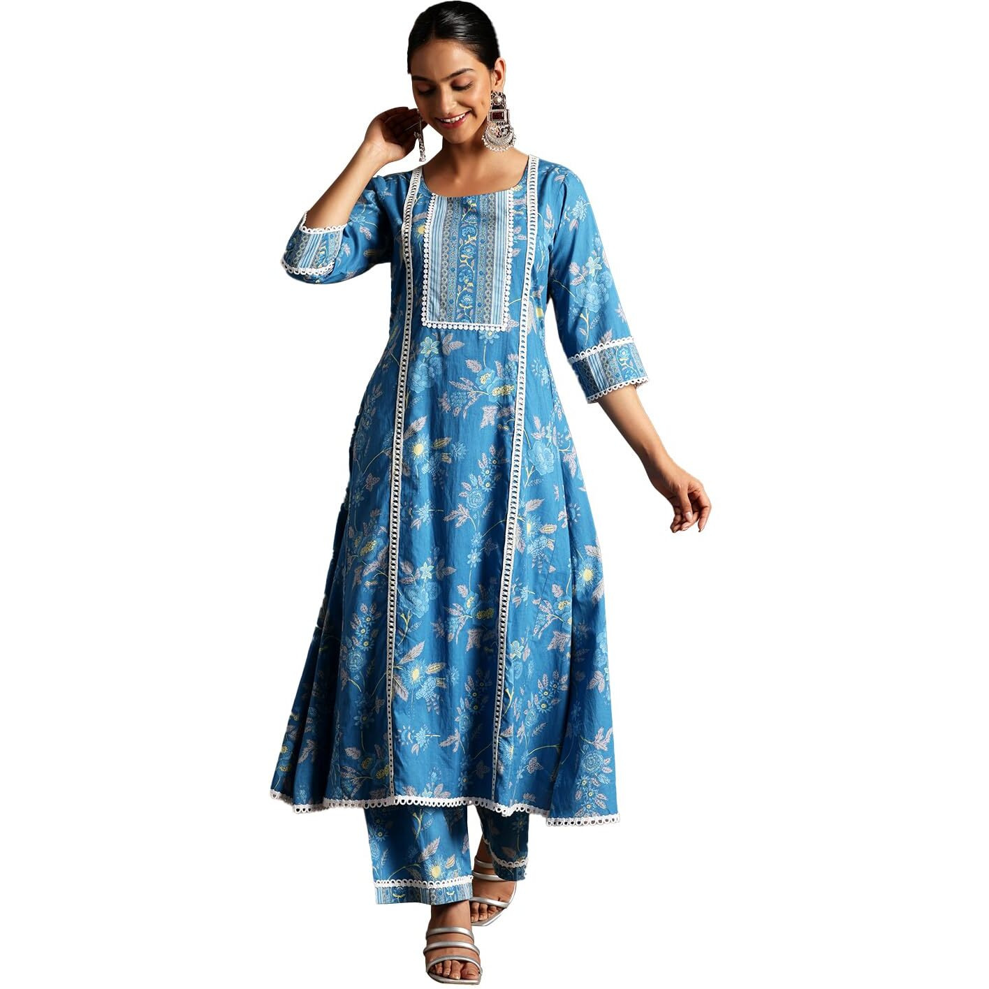 Libas Women Cotton Printed Kurta Sets (35404_Blue, Xs
