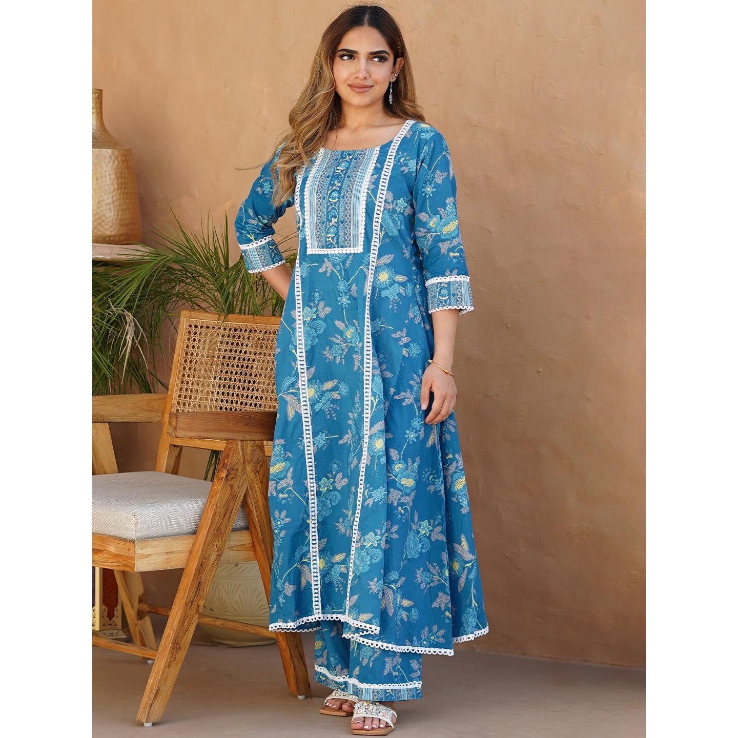 Libas Women Cotton Printed Kurta Sets (35404_Blue, Xs