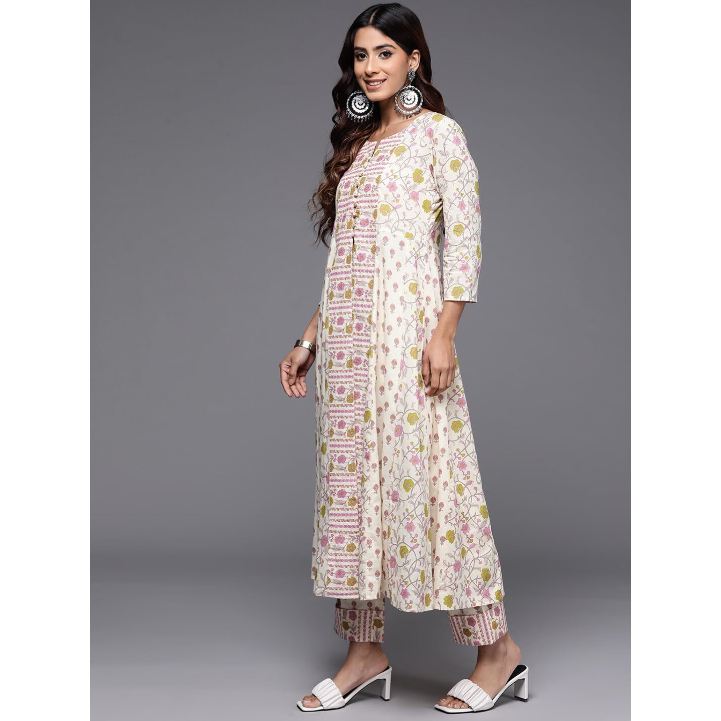 Libas Womens Printed Cotton A-Line Kurta With Trousers
