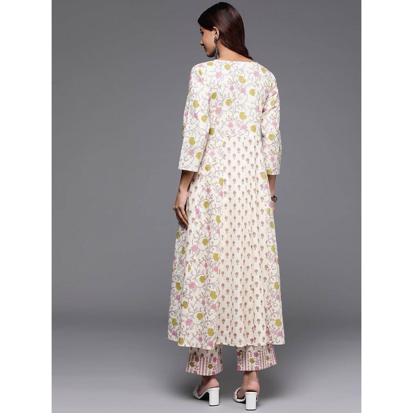 Libas Womens Printed Cotton A-Line Kurta With Trousers
