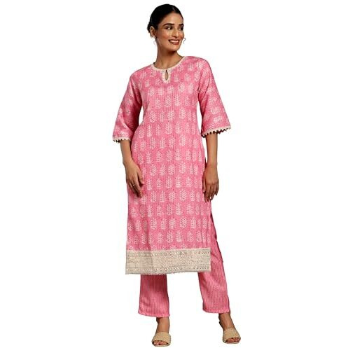 Libas Women's Cotton Blend Kurta Set (35395_Pink