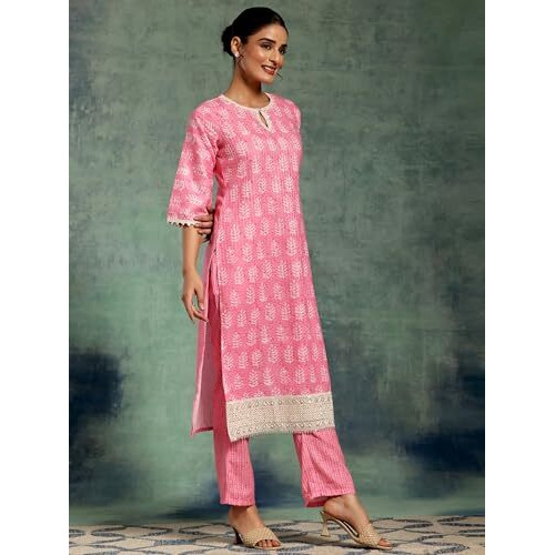 Libas Women's Cotton Blend Kurta Set (35395_Pink